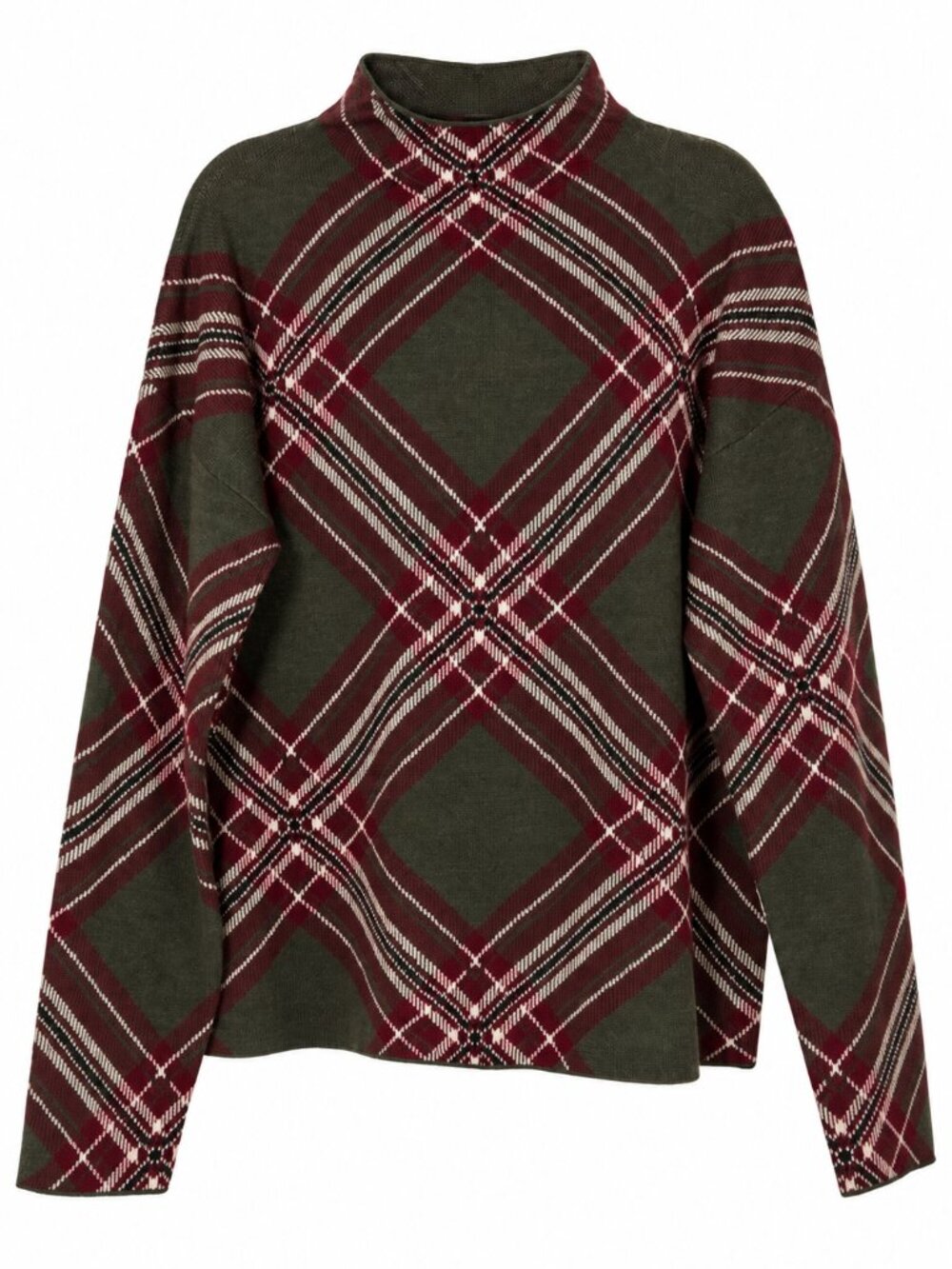 Tahari Olive Burgundy Plaid Cowl Neck Sweater XL NWT
